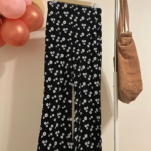 Hollister Black and White Flare Pants with Floral Print